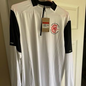 White Long Sleeve Nike Running quarter zip up.